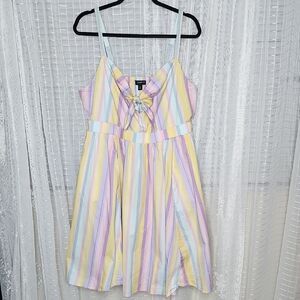 torrid Pastel Rainbow Fit And Flair Midi Dress W/ Pockets And Bow Tie Bust Sz1